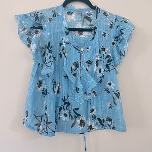 Free People Movement Naya Sky Blue Floral Printed Top